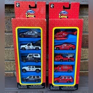 Lot of 2 Vintage 1999 Fast Lane Toy Car Sets Police & Fire Fighters BNWT